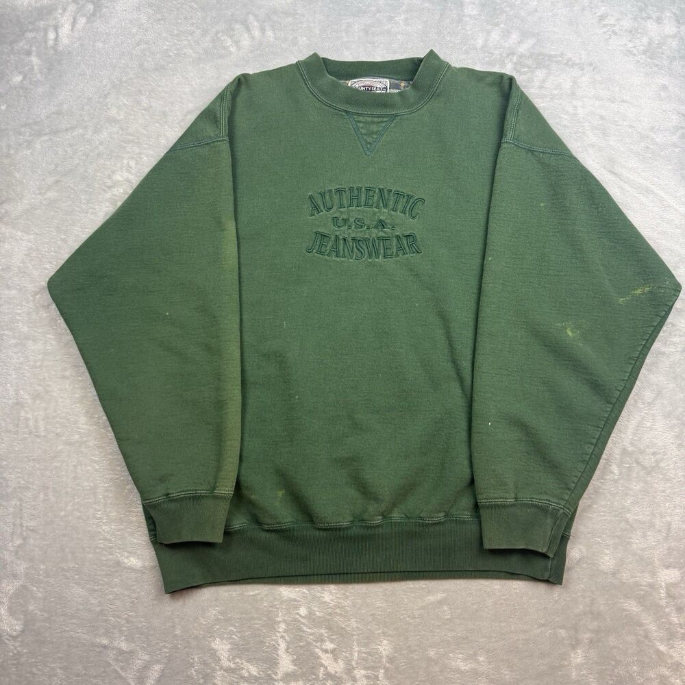Vintage County Seat Jeanswear Sweatshirt Mens Medium Green Faded Embroidered